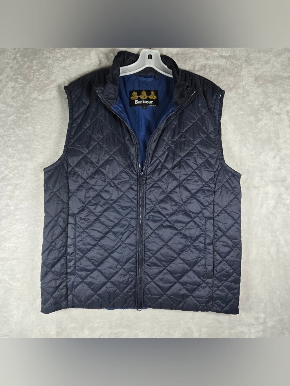 Barbour Keelson Quilt Vest Mens Size Large Navy Blue Diamond Puffer Full Zip